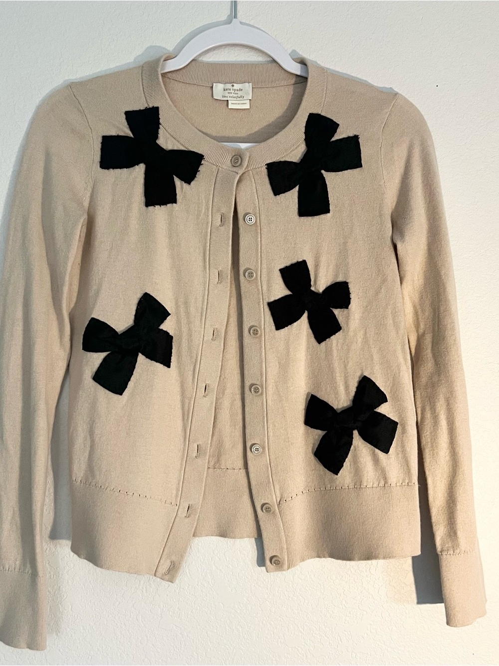Kate Spade beige ribbon cardigan with long sleeves size S